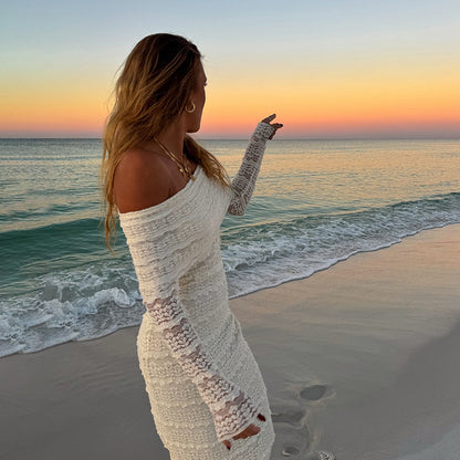 New Fashionable Elegant Socialite Style Off-shoulder Lace Dress Women